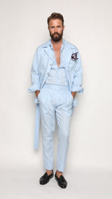 Gio High Waist Ghurka Trousers Baby Blue Linen