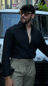 Gio High Waist Ghurka Trousers Beige Pinstripe Wool/Cotton