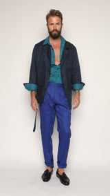 Gio High Waist Ghurka Trousers Cobalt Blue Linen