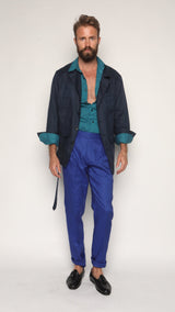 Gio High Waist Ghurka Trousers Cobalt Blue Linen