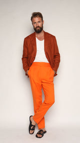 Gio High Waist Ghurka Trousers Orange Cotton