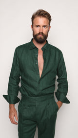 Gio High Waist Ghurka Trousers Peacock Green Linen