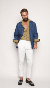 Gio High Waist Ghurka Trousers White Linen