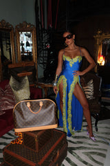 Rio Long Slip Dress Ocean Blue with Lime Green Lace