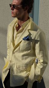 Luca Safari Linen Shirt with French Collar Sorbet Yellow
