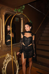 La Bonita Full Body Corset Black Lace with Necktie