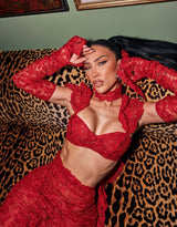 La Bonita Cropped Corset Red Lace and Necktie