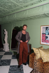 Aaron Trousers with Side Tabs Brown Cotton Twill