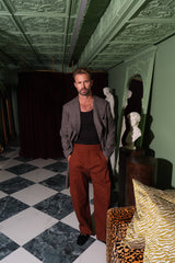 Aaron Trousers with Side Tabs Brown Cotton Twill