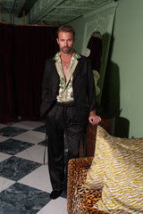 Miami Silk High Waist Drawstring Trousers Black