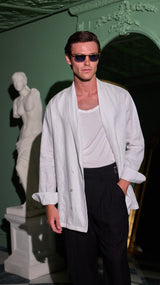 Nico Shawl Neck Shirt Jacket White Linen