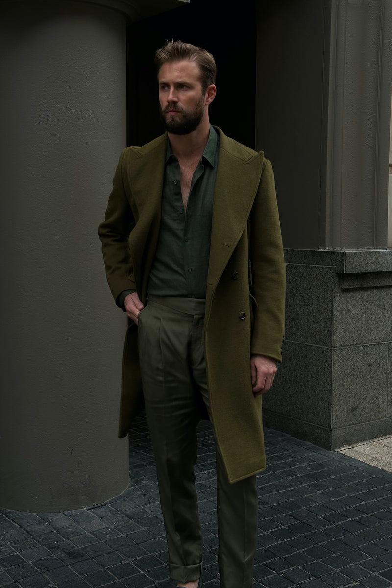 Nico Double-Breasted Wool and Cashmere Coat in Olive