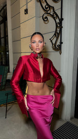 Femme Fatale Cropped Biker Jacket Ruby Red