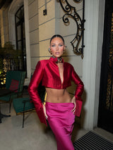 Femme Fatale Cropped Biker Jacket Ruby Red