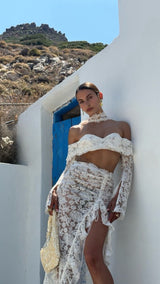 Amoroso Cropped Lace Corset and Necktie Ivory