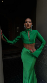 Femme Fatale Cropped Biker Jacket Green