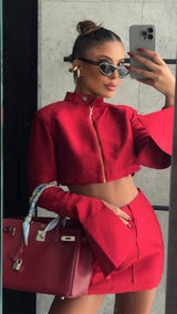 Femme Fatale Cropped Biker Jacket Ruby Red