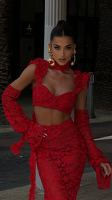 La Bonita Cropped Corset Red Lace and Necktie