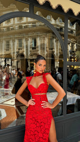 La Bonita Cropped Corset Red Lace and Necktie