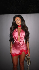 Rio Mini Skirt Pink with Red Lace