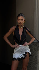 Rio Mini Skirt Ivory with Black Lace