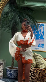 Rio Cropped Top Ivory with Orange lace