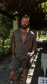 Miami Silk Shorts Teal Oriental