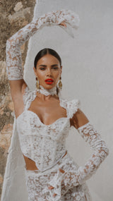 La Bonita Full Body Corset White Lace with Necktie