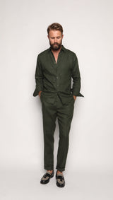 Luca Safari Linen Shirt with French Collar Forrest Green