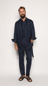 Luca Safari Linen Shirt with French Collar Navy Blue