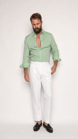 Luca Safari Linen Shirt with French Collar Pistachio