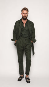 Misha High Waist Drawstring Trousers Forrest Green Linen