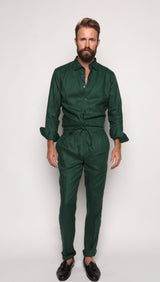 Misha High Waist Drawstring Trousers Peacock Green Linen