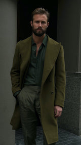 Nico Double-Breasted Wool and Cashmere Coat in Olive