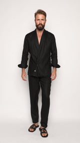 Nico Shawl Neck Shirt Jacket Black Linen