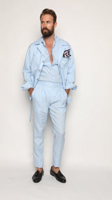 Romano Safari Linen Shirt with Mandarin Collar Baby Blue