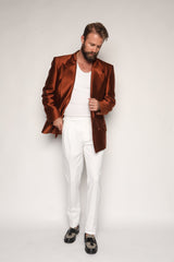 Carlos High Waist Trousers with Side Tabs White Cotton