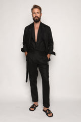 Nico Shawl Neck Shirt Jacket Black Linen