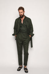 Misha High Waist Drawstring Trousers Forrest Green Linen