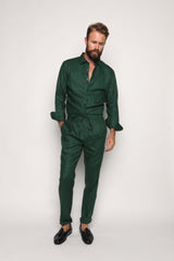 Misha High Waist Drawstring Trousers Peacock Green Linen