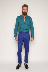 Gio High Waist Ghurka Trousers Cobalt Blue Linen