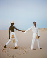 Misha High Waist Drawstring Trousers White Linen