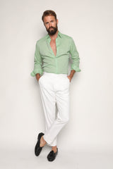 Luca Safari Linen Shirt with French Collar Pistachio