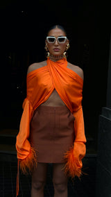 Tulum Feather Wrap Top Orange