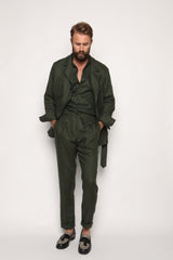 Misha High Waist Drawstring Trousers Forrest Green Linen