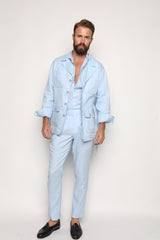 Gio High Waist Ghurka Trousers Baby Blue Linen