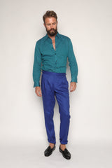 Gio High Waist Ghurka Trousers Cobalt Blue Linen
