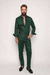 Carlos High Waist Trousers with Side Tabs Peacock Green Linen