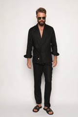 Nico Shawl Neck Shirt Jacket Black Linen