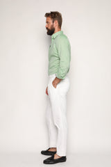 Luca Safari Linen Shirt with French Collar Pistachio
